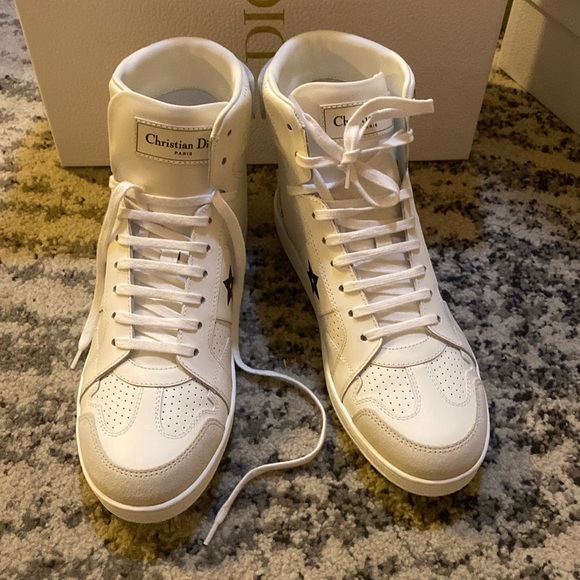 Christian Dior Star High Top Sneaker White Calfskin and Suede size 38 - Picture 4 of 12